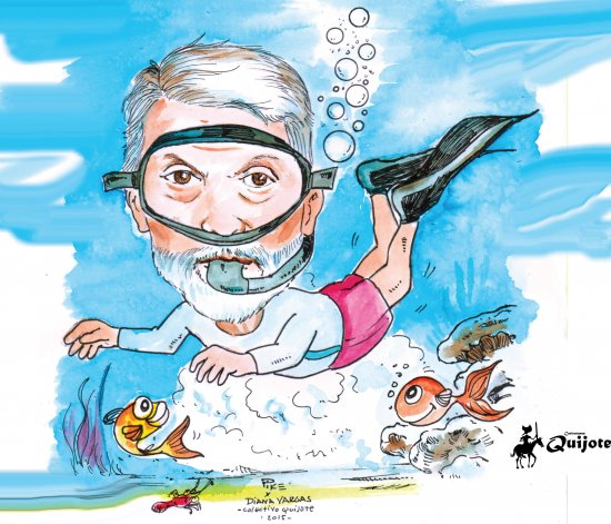 Caricature of Mr. Diving in Watercolor and Ink
