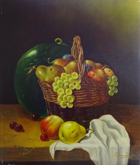 BASKET WITH FRUIT AND WATERMELON