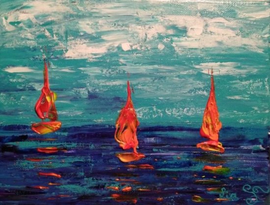 Sailboats of Fire on the Sea
