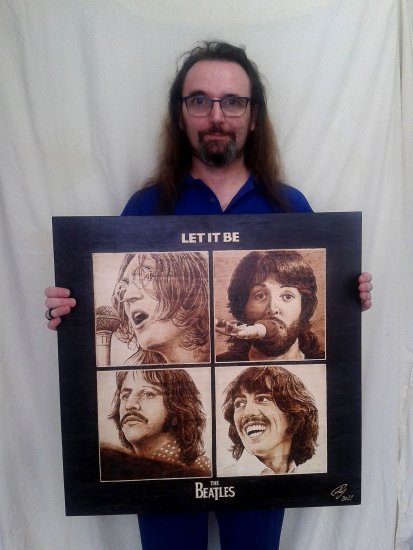 The BEATLES - LET IT BE - Pyrography / Pyrography 60 X 60 cm