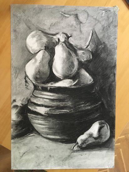 Still life. Jar with pears.