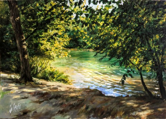 River landscape. Oil paintings of beautiful landscapes