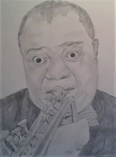 Portrait of Louis Armstrong in pencil and graphite