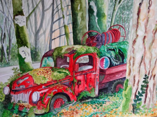 Abandoned fire truck in the forest