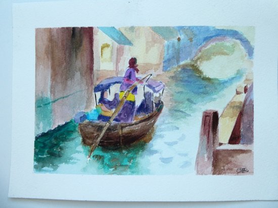 Canal de Venecia en acuarela