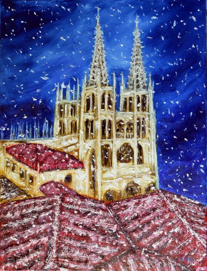 Cathedral of Burgos snowing.