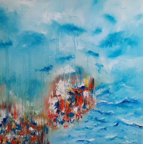 "Rain at sea", 80x80 cm, 200e