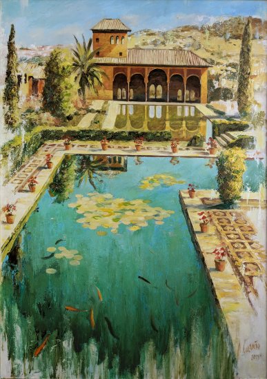 Painted pictures of the Alhambra in Granada