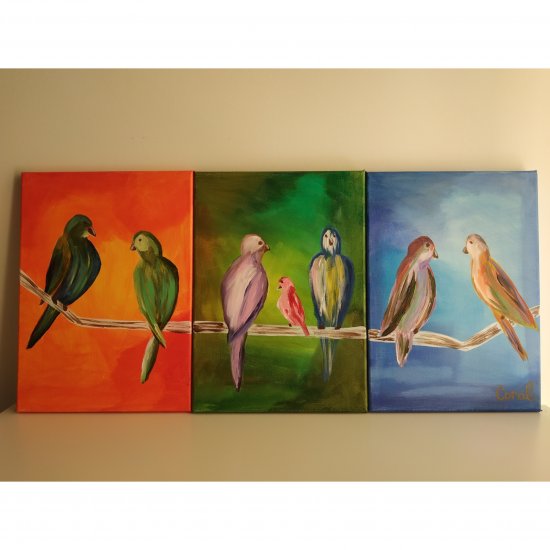 marca élite Asesor Pájaros de colores, cuadro original, Acrílico sobre Lienzo, comprar cuadros