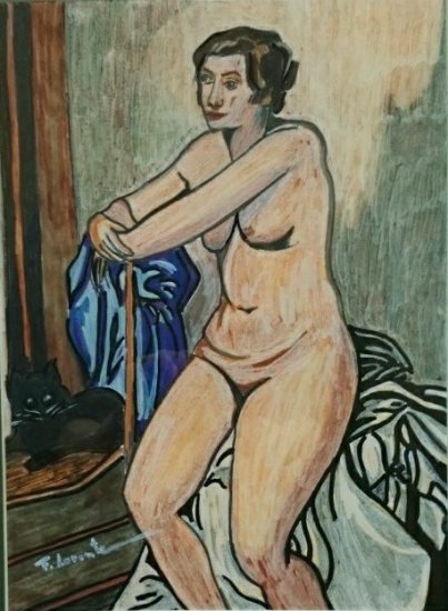 Nude with black cat